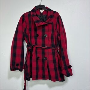 Cato Woman Red Black Buffalo Check Women's Coat Button Belt Plus 26/28W
